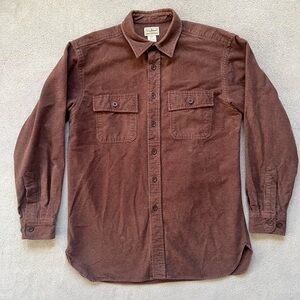 LL Bean Shirt Mens Medium Brown Button Up Long Sleeve Traditional Fit Chamois